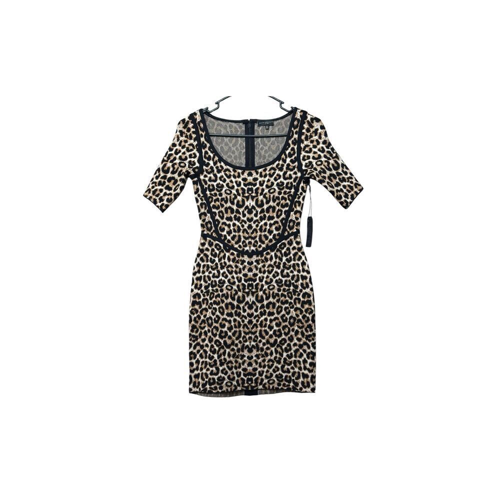 NWT Mariam Anna Barska Leopard Noir Sculpted Bodycon Mini Dress Women's XS